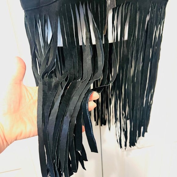 Learsi Women's Black Leather Suede Fringed Moto Vest-Sz. Large-Tie Closure- - Picture 6 of 16